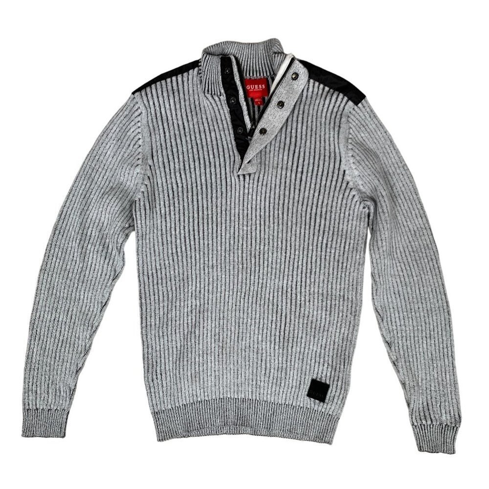 Guess Womens 1/4 Zip 100% Cotton Gray Sweater Size Small